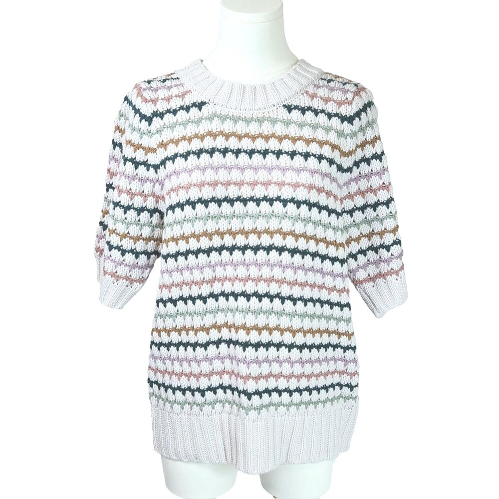 Maurices Crochet Chunky Knit Sweater Medium Striped Short Sleeve Cottagecore